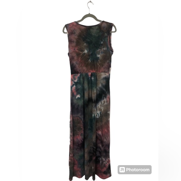 Woosea Dress Maxi Tie Dye Sleeveless Beachy Casual V Neck High Waist w/Band - Picture 2 of 10